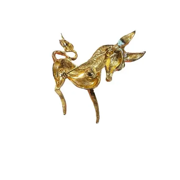 JJ Artifacts Donkey Goldtone Brooch Pin - Picture 3 of 4